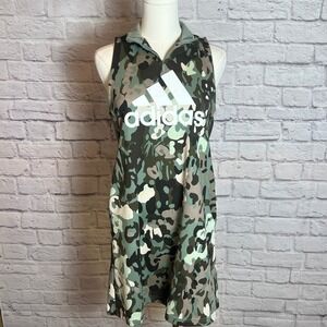 Adidas Women's Small Green Camo Sleeveless Zip Athletic Dress Sportcore Active